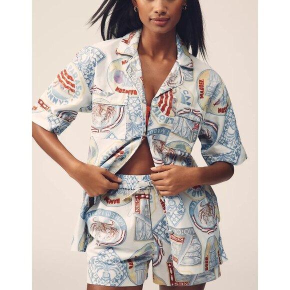 Anthropologie Damson Madder Chlo Linen Blend Short-Sleeve Button down Shirt 14 - Picture 1 of 4